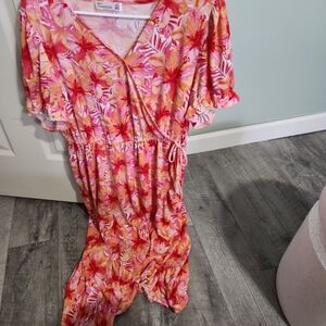 Floral Wrap Dress in Pink and Orange